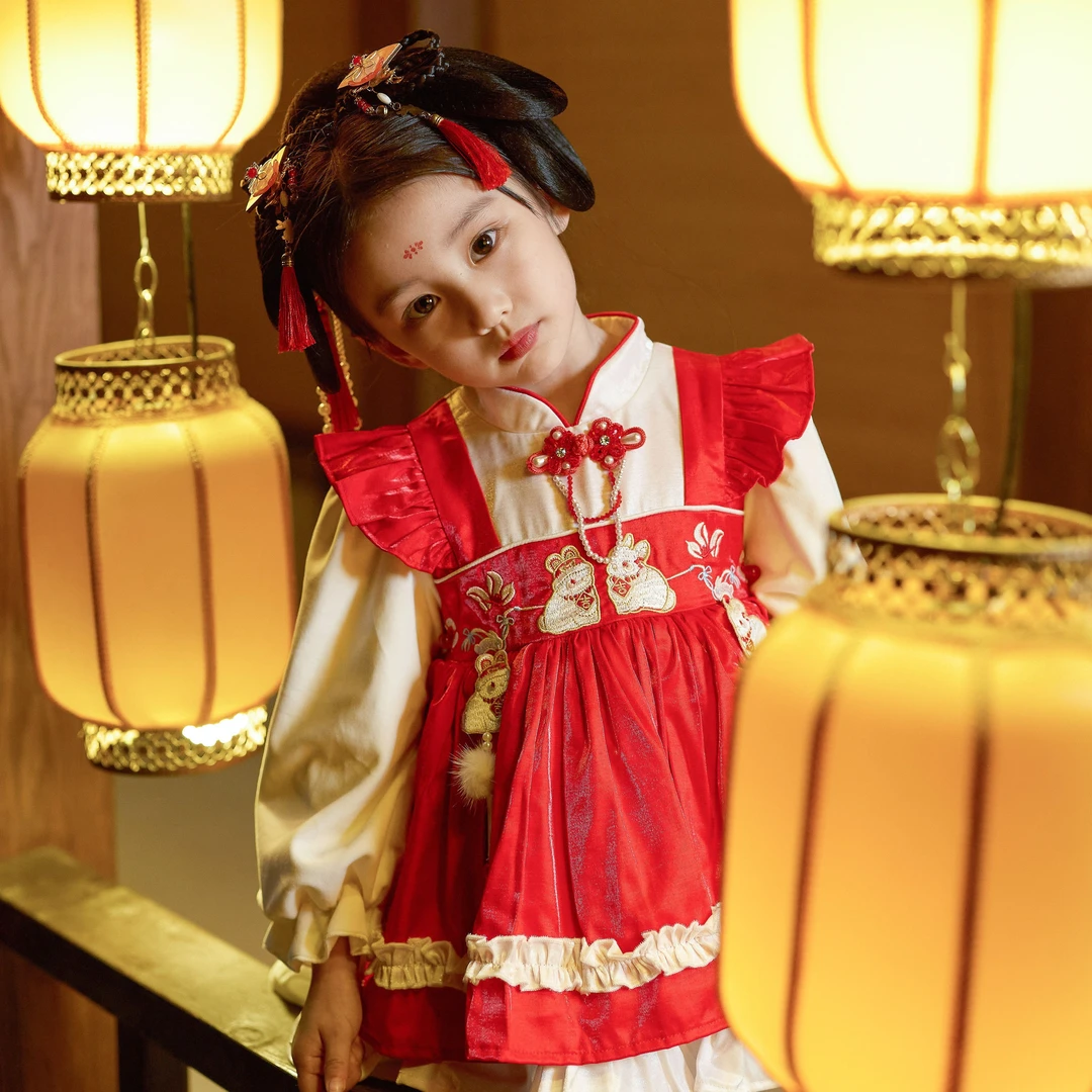 女童中国风拜年服冬季加绒加厚宝宝秋冬款新中式洛丽塔古风连衣裙