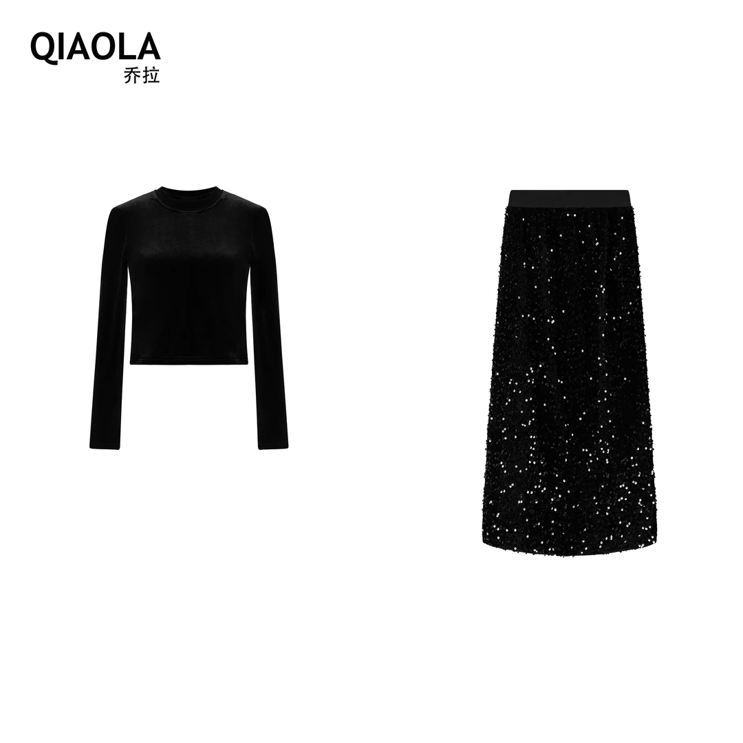 【万人迷】秋冬款丝绒亮片圆领轻奢减龄时尚套装预售