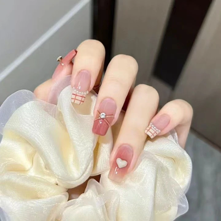 纯手工光疗穿戴甲中长款高级轻奢富家千金纯欲温柔美甲女神指甲贴