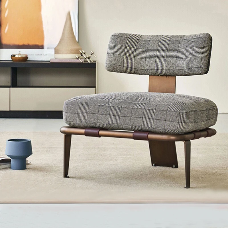 极简客厅单椅设计师单人沙发椅意式轻奢现代网红布艺千鸟格休闲椅