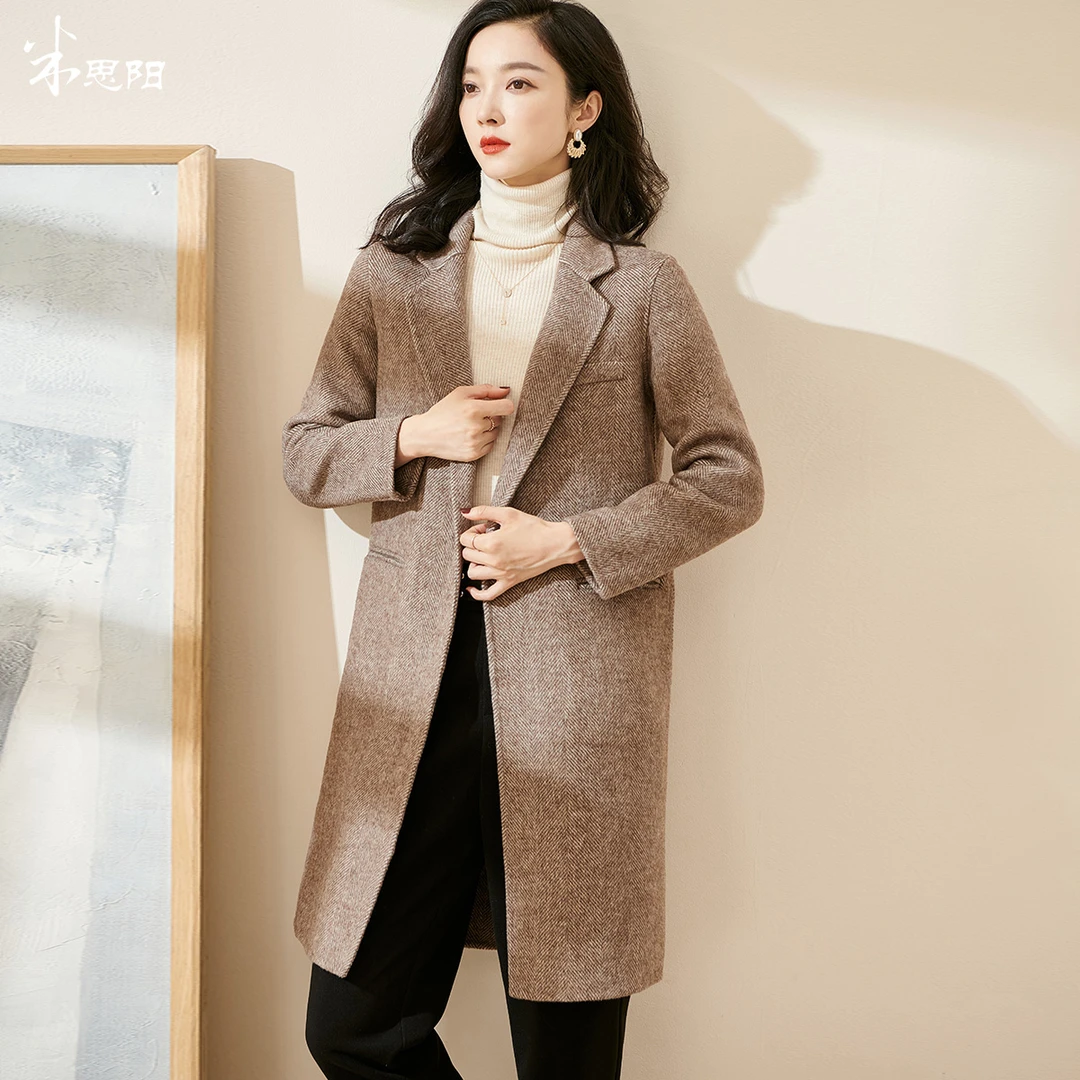 【羽佳专属】双面呢大衣简约挺括纯色中长款保暖毛呢外套1Z19DW6820