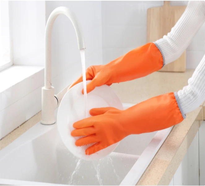 轻奢厨房洗碗加绒手套保暖耐用长款女做家务乳胶洗衣服刷碗手套