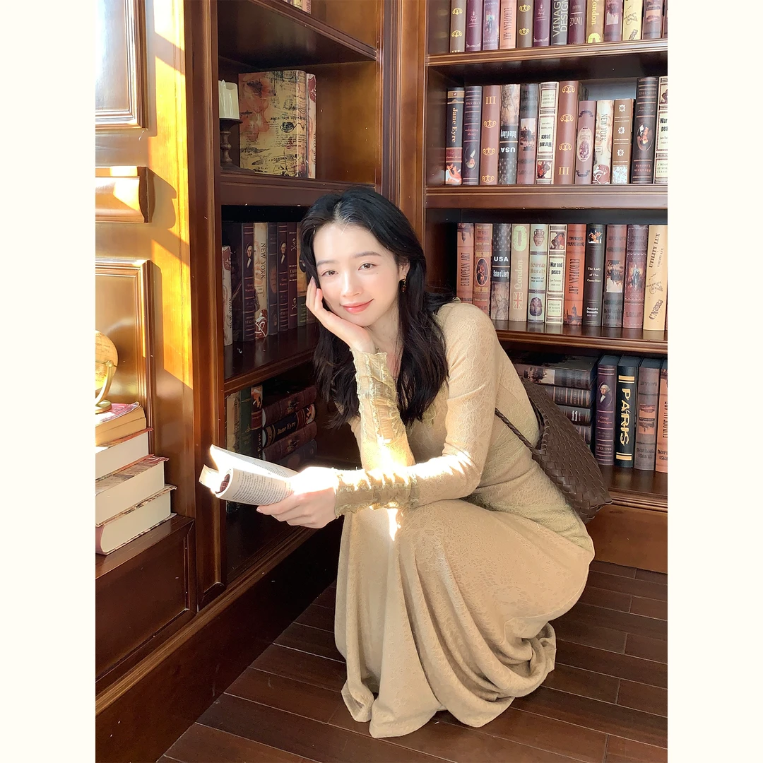 闭店青青甜味乔巴《杏影秋香》秋冬长袖连衣裙新中式复古长款气质