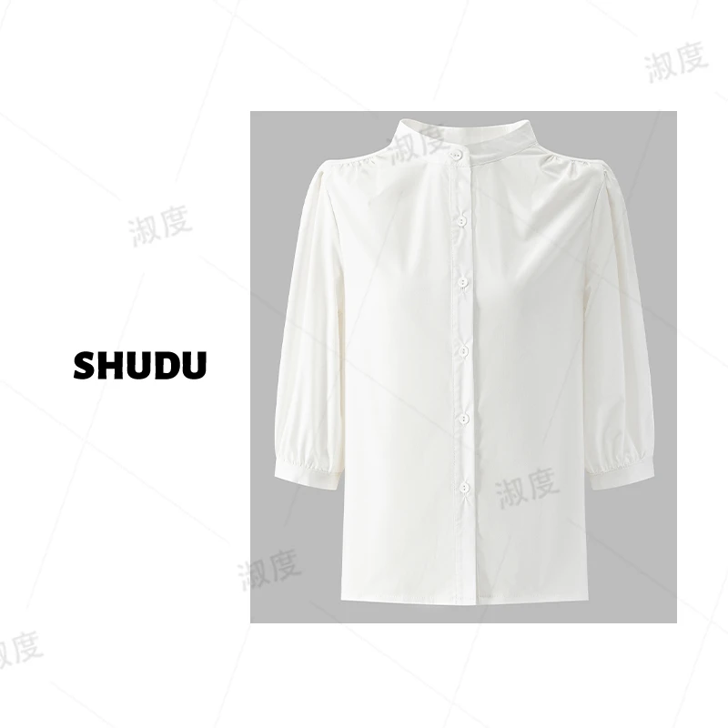 【淑度】秋季韩版时尚休闲纽扣气质圆领新款显瘦中袖衬衫TZ04383