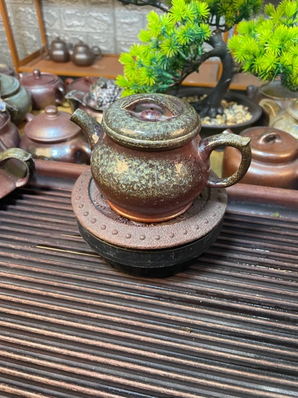 宜兴原矿紫砂台西本绿柴烧裸烧壶