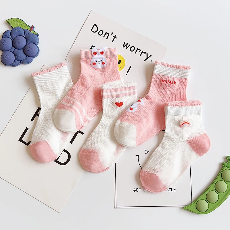 爱嘀嗒儿童袜子夏季超薄款网眼透气吸汗卡通可爱女孩宝宝短筒棉袜