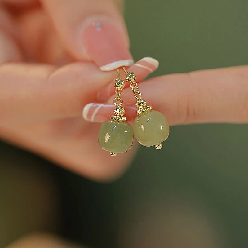 s925纯银和田玉耳钉新中式汉服女人味耳坠百搭气质火爆款