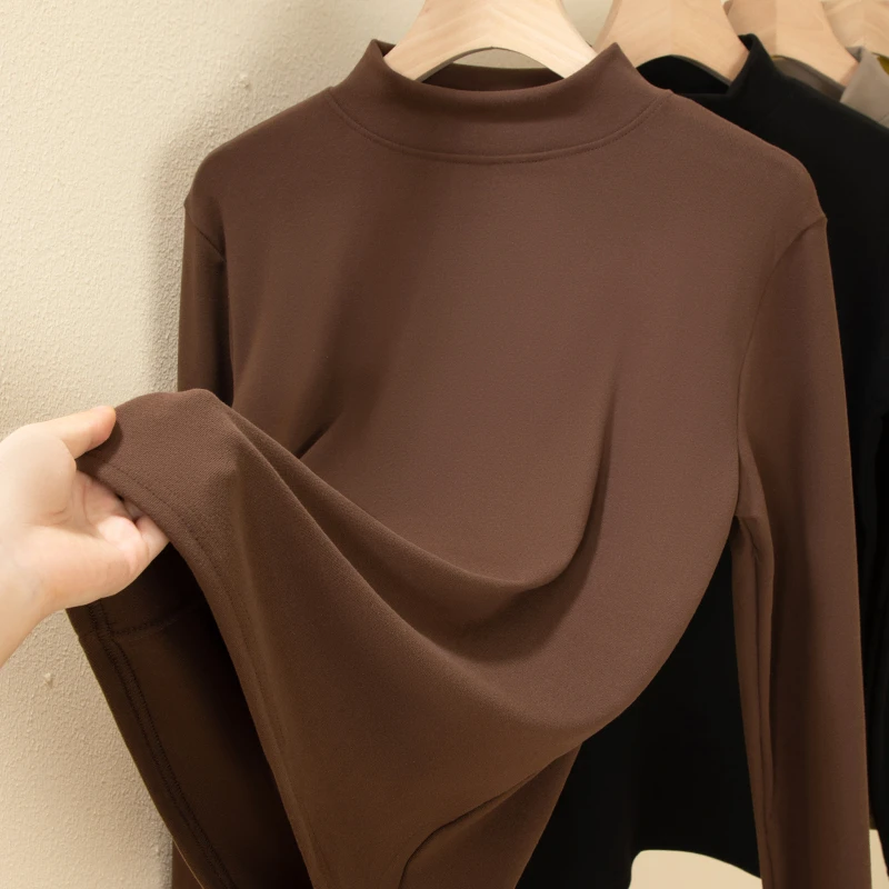 椰油绒半高领纯色磨毛打底衫女内搭春秋冬长袖红人上新上衣0534