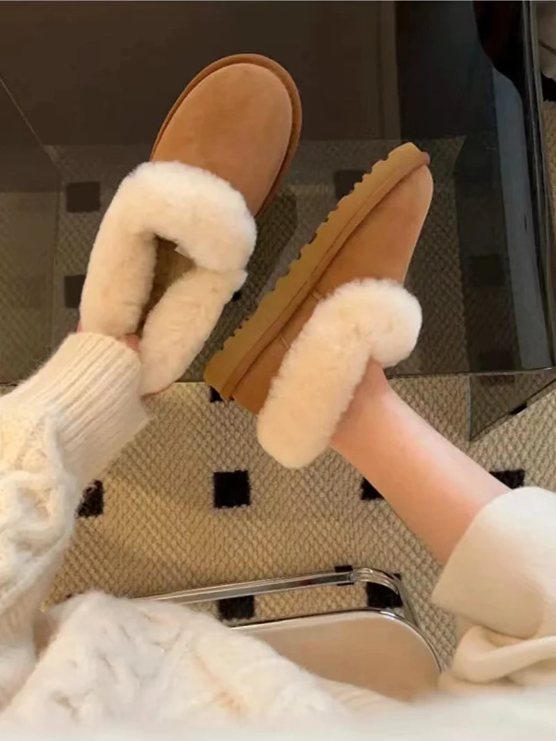 【薄底大喜庆】冬季保暖时尚皮毛一体桑坡雪地靴加绒短筒加厚