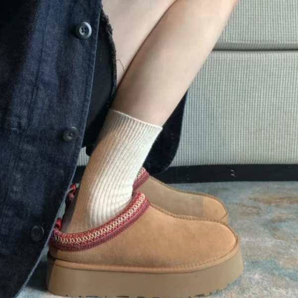 【厚底民族风】新款厚底羊皮毛一体桑坡雪地靴冬季加绒短筒靴