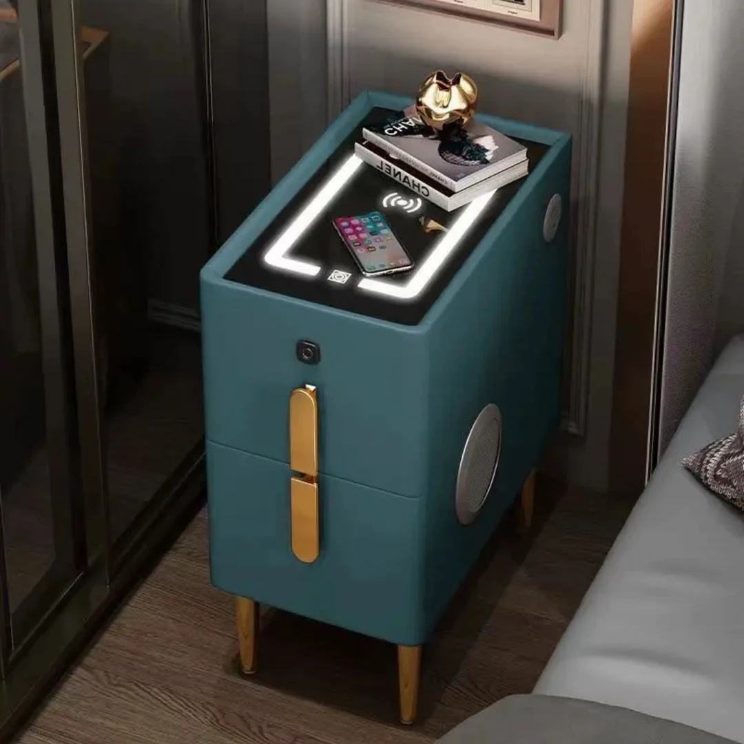 小户型窄柜实木智能床头柜家用简约超窄床边柜现代轻奢岩板收纳柜