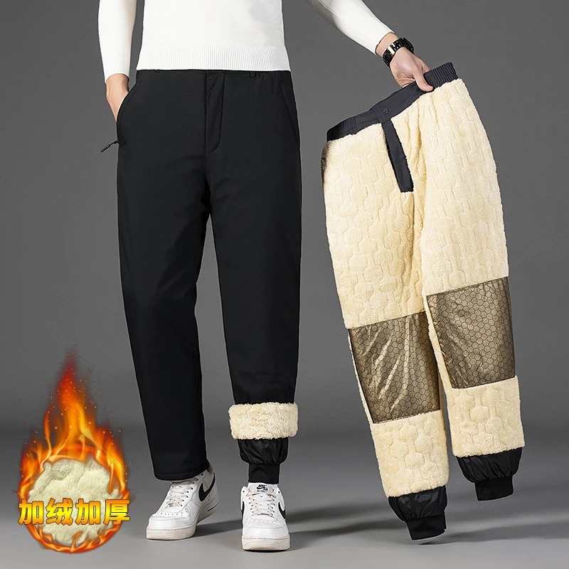 冬季棉裤男外穿保暖东北宽松直筒加绒加厚西裤大码羊羔绒休闲长裤