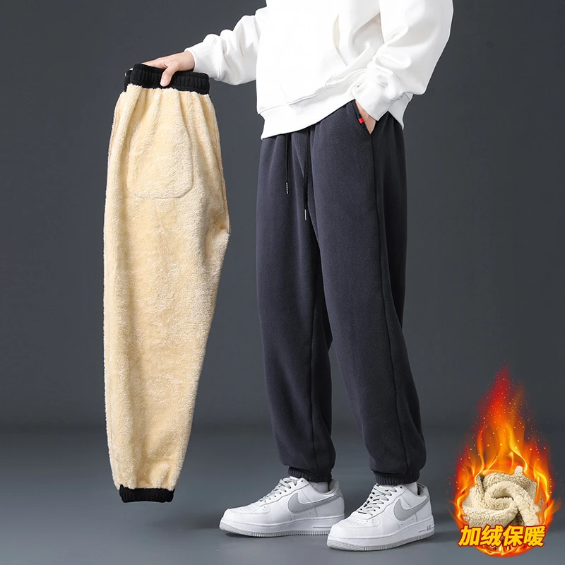 羊羔绒裤子男秋冬季加绒加厚保暖2023新款束脚运动裤外穿休闲卫裤