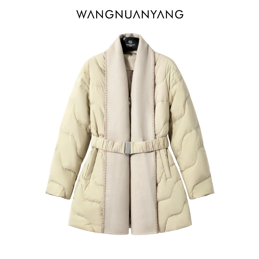 【暖阳定制】高品艺术家｜修身显瘦拼接羽绒服中长款外套（208）