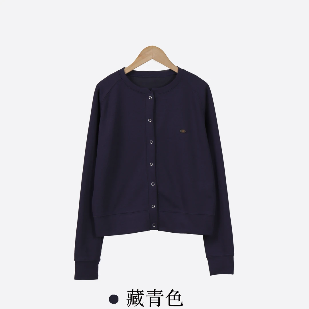 [纯色时尚开衫]秋季新款休闲百搭显瘦圆领上衣短款外套女-PW116