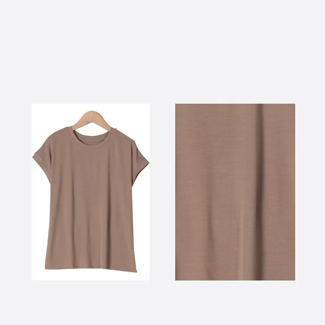 露露严选 60支双面兰精女装圆领休闲简约显瘦小飞袖T恤半袖5003