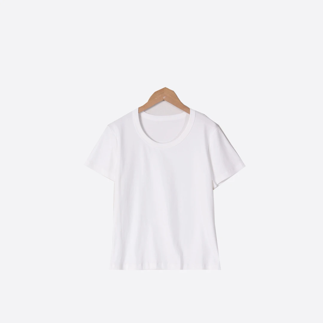 现「精简短袖」女士法式简约经典风 夏季百搭纯色舒适短袖-P24736