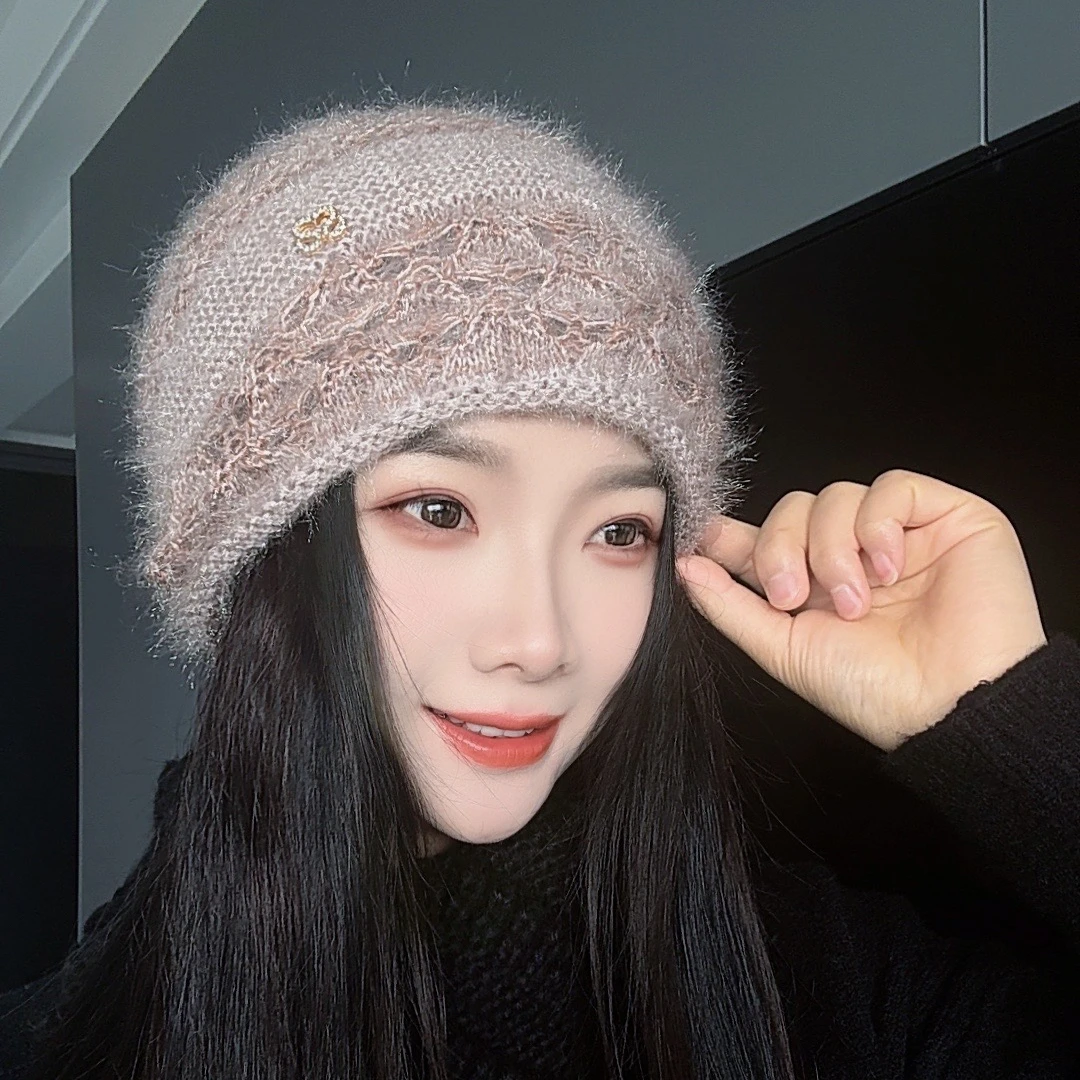 妈妈款手工堆堆帽冬季新款女士针织帽子松鼠绒加厚