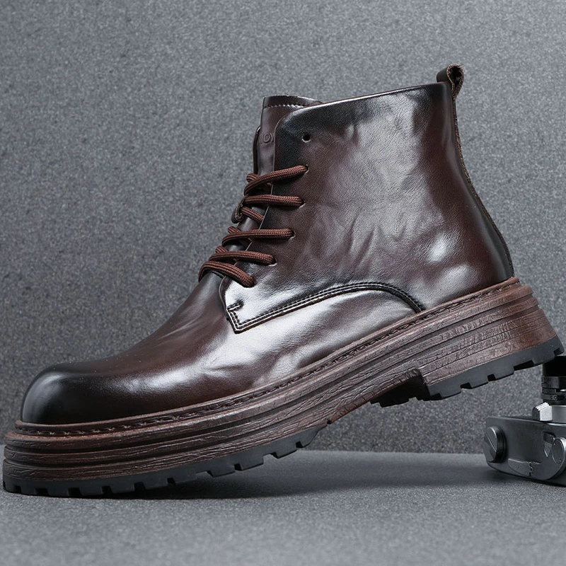 真皮马丁靴男2024秋冬季高帮皮靴英伦复古马丁靴男厚底工装沙漠靴