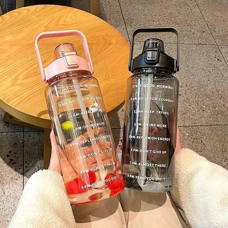 可爱超大防摔大号便携手提运动杯简约颜大容量水杯2000毫升