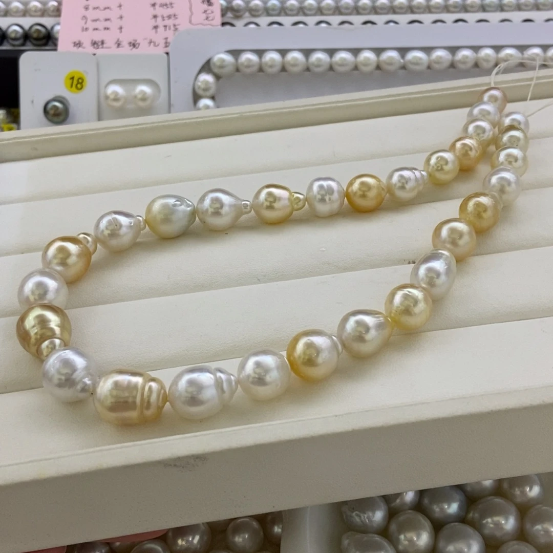 海水珍珠项链未镶嵌10-13mm白金混彩巴洛克项链
