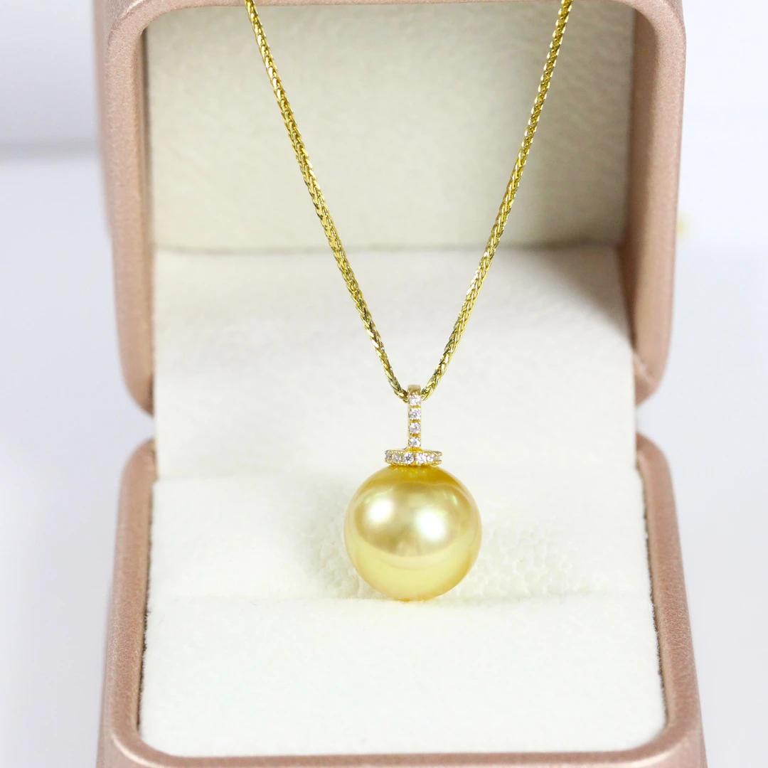 南洋金珠吊坠18k金奶嘴扣镶嵌天然海水珍珠吊坠正圆无暇镜面光