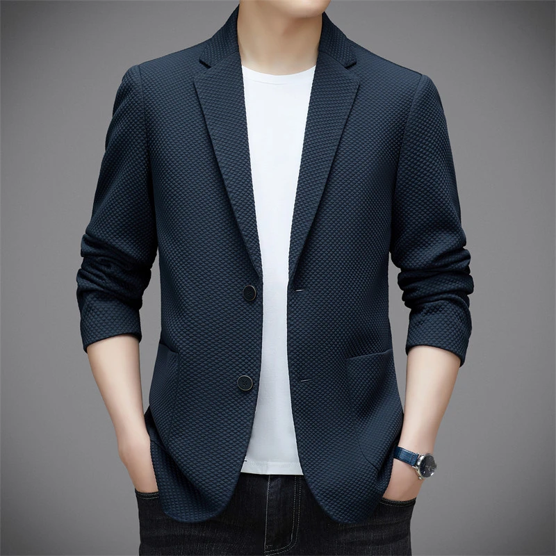 专柜同款春秋季英伦男士高档西服上衣商务休闲中青年质感西服外套