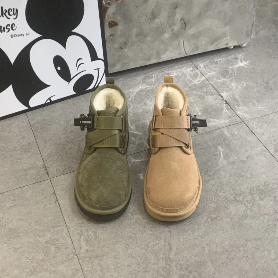 AUsmileGG男款009雪地靴加绒皮毛一体保暖舒适百搭冬季加厚绿色