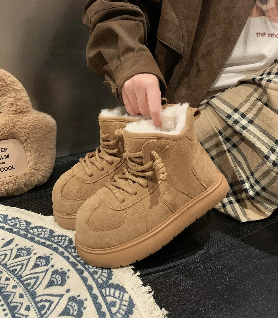 1720-1丑萌大头女冬季厚底高帮加绒保暖轻便棉鞋