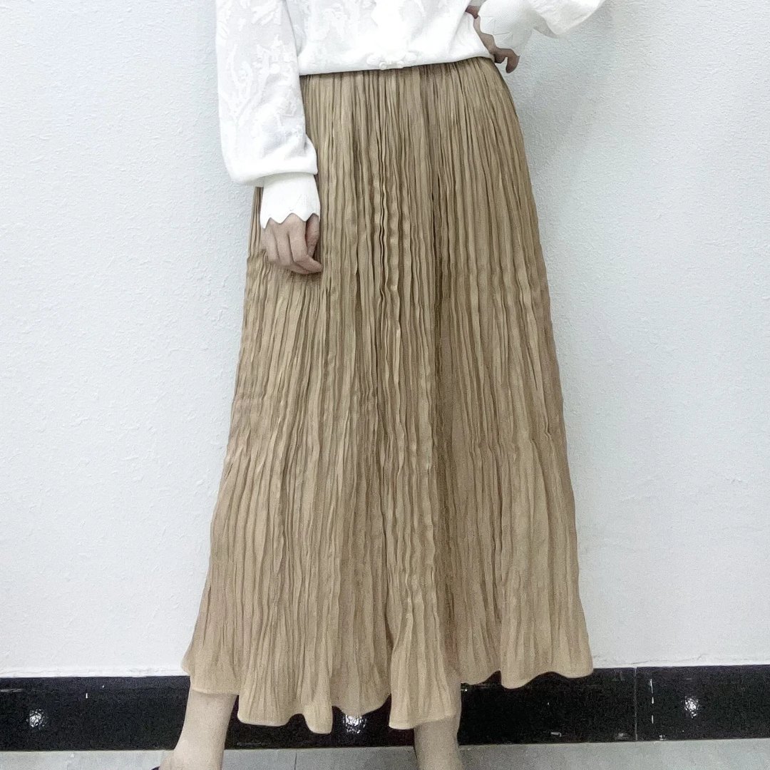 【瘦瘦推荐】2024秋冬新款纯色褶皱长款百褶裙显瘦A字半身裙2024001