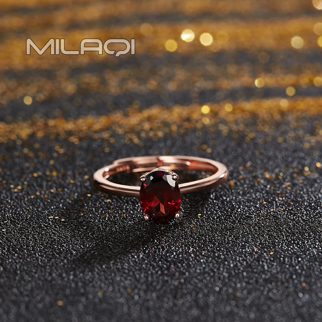 米拉奇 石榴石鸽血红s925银玫瑰金色戒指不带证书 S296