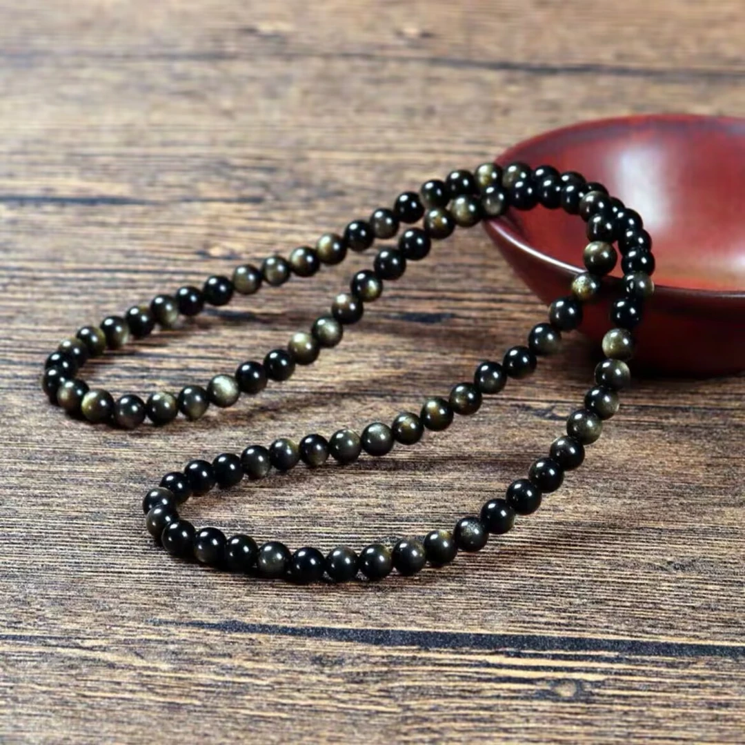 米拉奇 黑曜石猫眼金耀石5mm手串不带证书B220