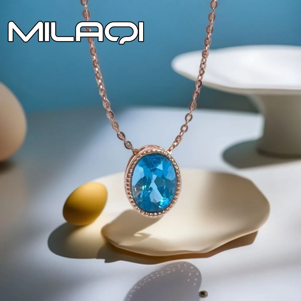米拉奇 天然托帕石18K金吊坠AU750玫瑰金鸽子蛋吊坠 A897