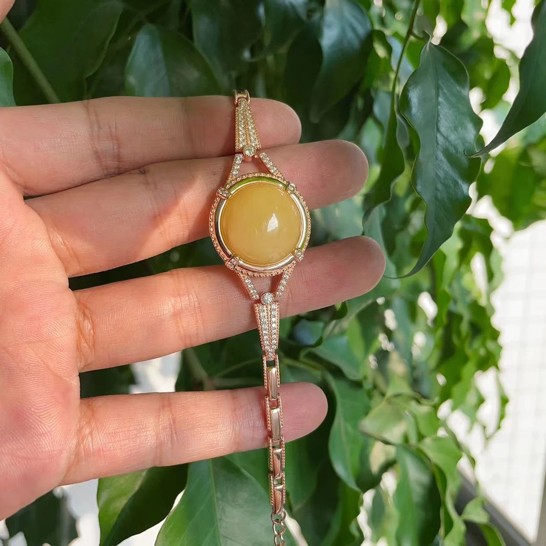 米拉奇 天然蜜蜡925银手镯1775-18