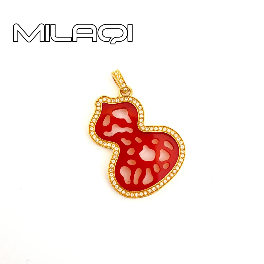 米拉奇 18K金红玛瑙蕾丝葫芦民族风吊坠 A770