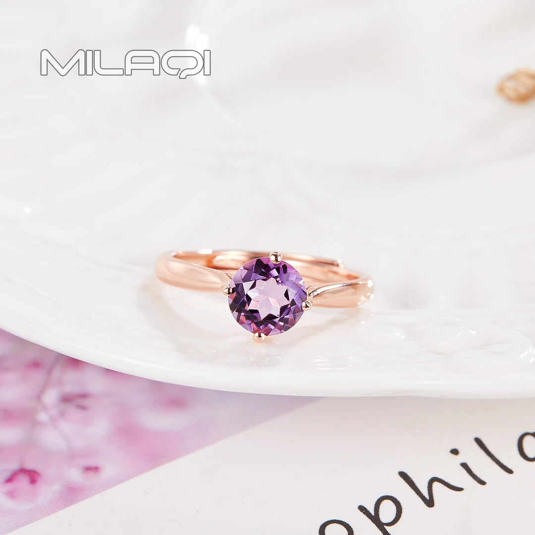 米拉奇 紫水晶925银玫瑰金镶嵌活口戒指 S259（不带证书）