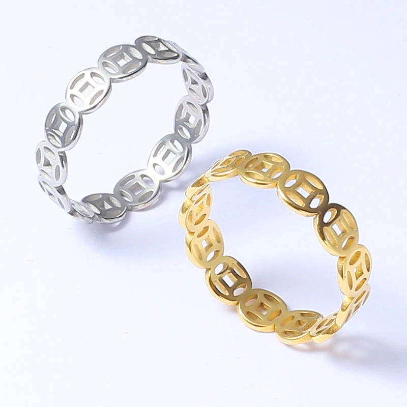 钛钢戒指 高级感轻奢款女男士素圈金色戒指小众情侣对戒手饰品