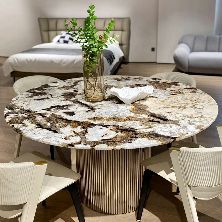 【潘多拉】意式极简天然进口奢石餐桌简约大气圆形长方形别墅饭桌
