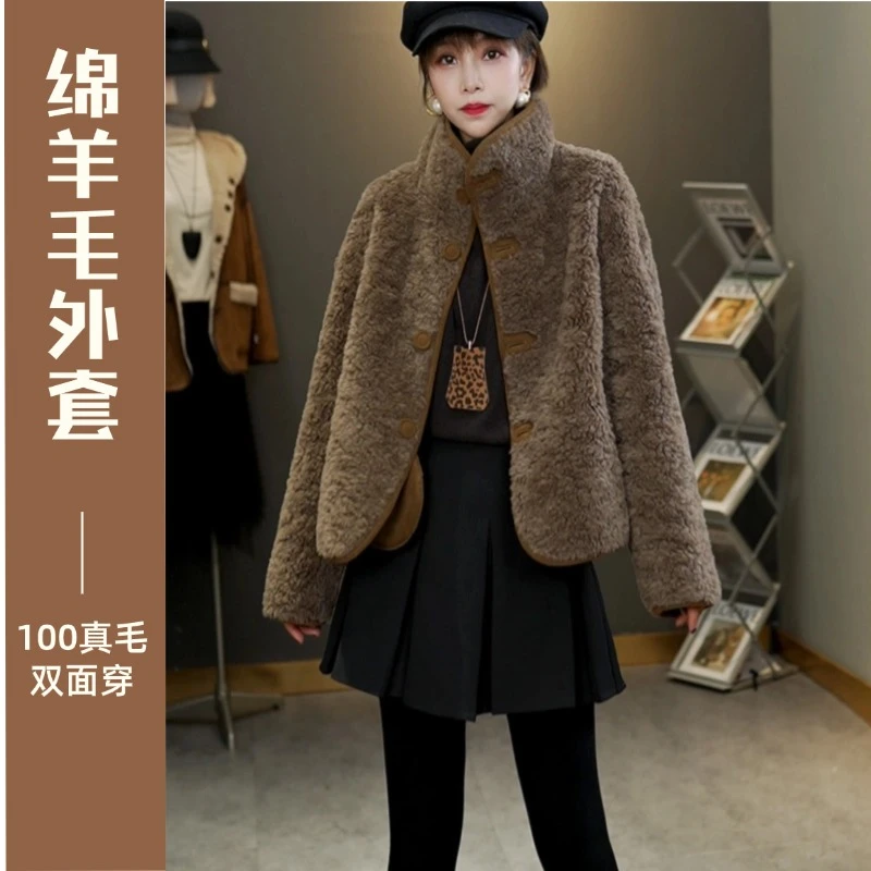 100真绵羊毛外套双面穿洋气外套女2025冬季新款反绒面加厚保暖