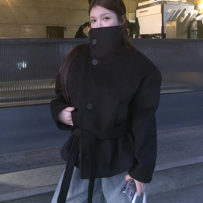 2024新款秋冬气质百搭宽松毛呢韩版加厚短款夹棉外套呢子大衣女