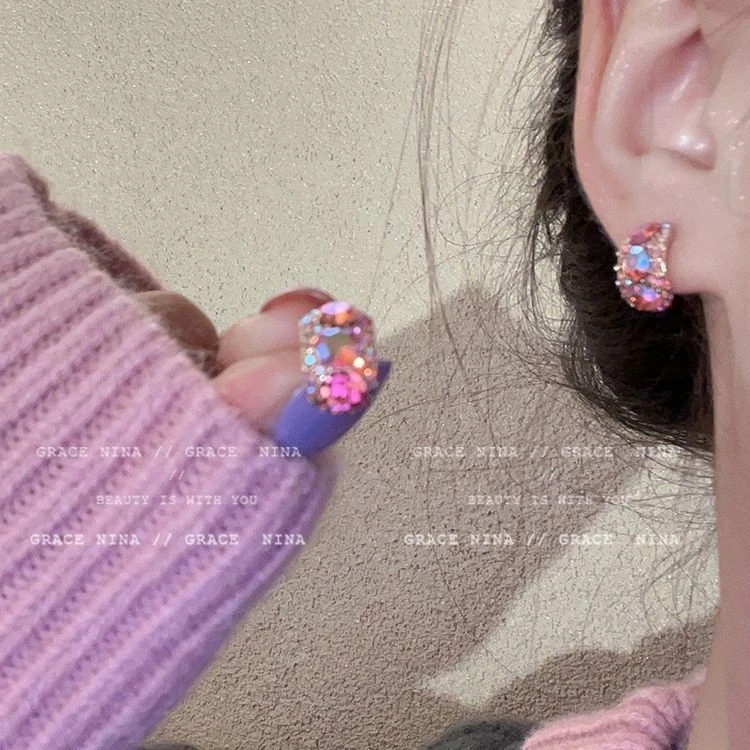 合金合成锆石耳饰 高级感时尚耳钉女潮小众设计耳钉耳环气质耳饰