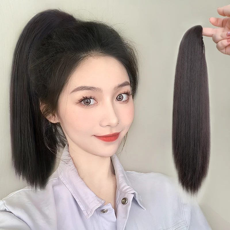 假发女马尾中长发网红扎高马尾自然蓬松抓夹神器仿真直发辫子