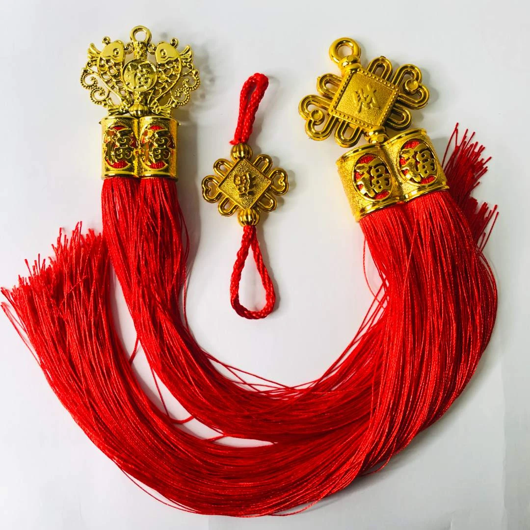 【拍两个送一个】高档财福双管流苏灯笼挂件配件