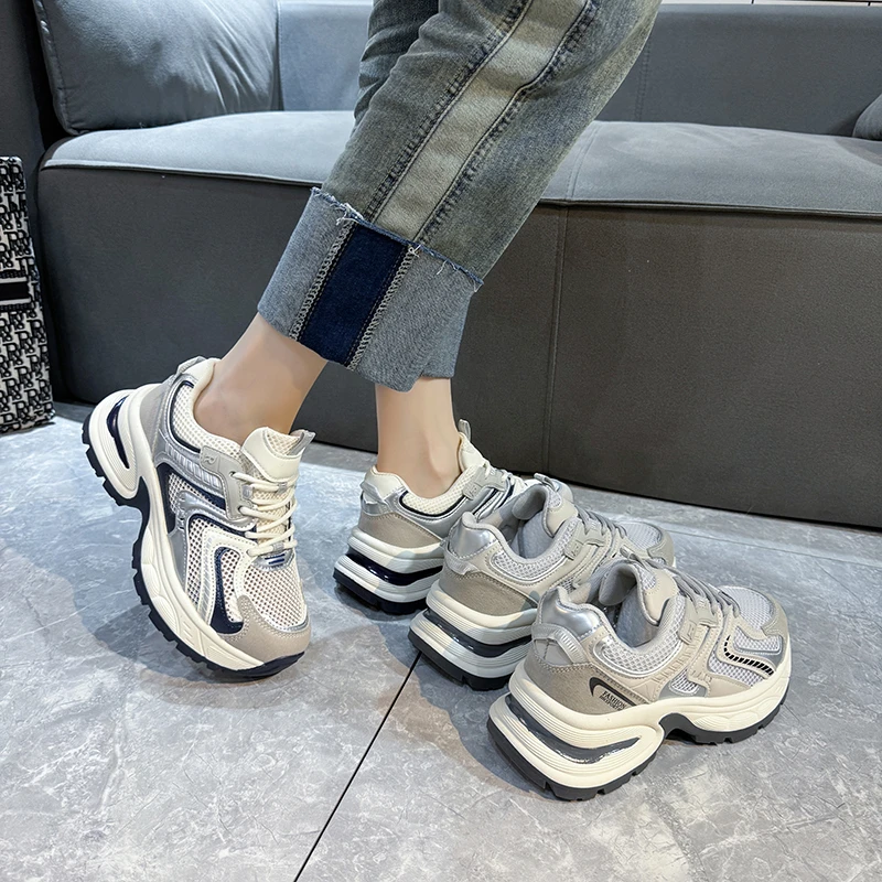 夏季新款透气网面老爹鞋女厚底时尚流行百搭网红休闲运动鞋潮韩版