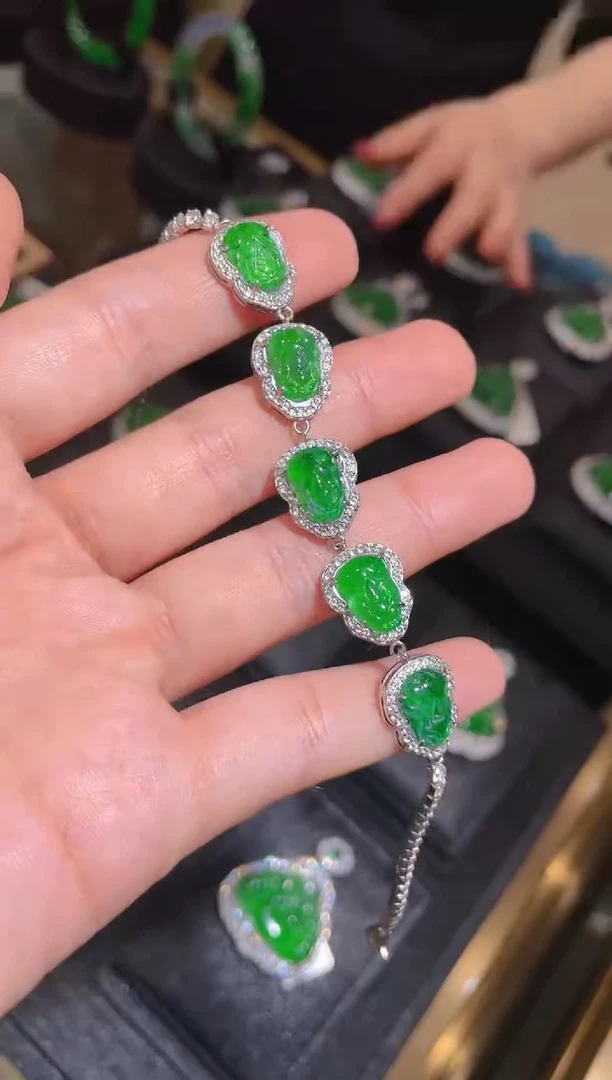 【闪购商品】翡翠手链银S925镶嵌60148天然翡翠A货手链多样性发