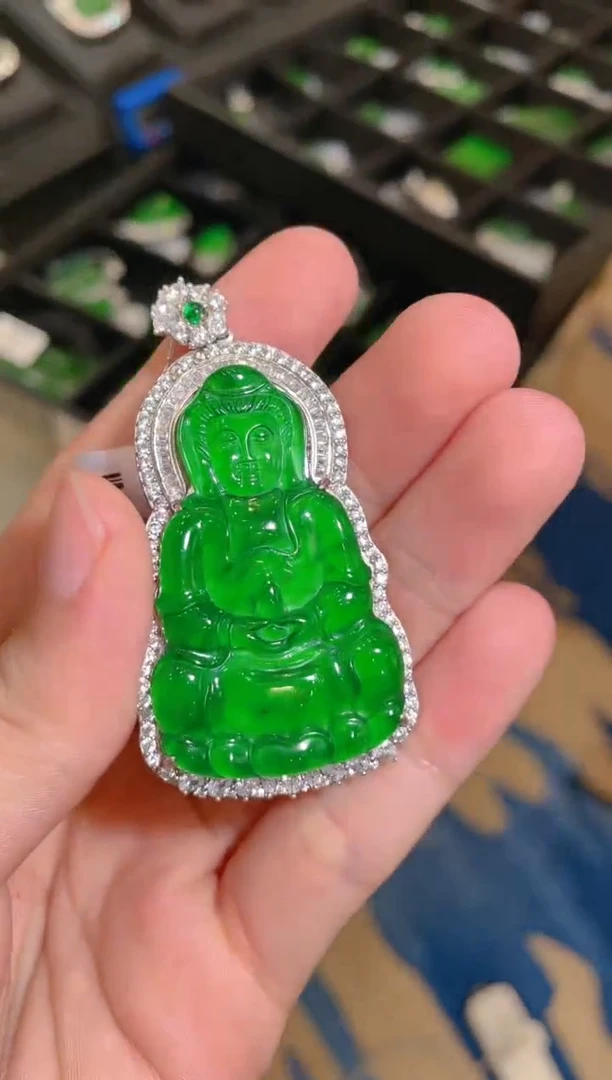 【闪购商品】翡翠吊坠银S925镶嵌30235天然翡翠A货吊坠多样性发