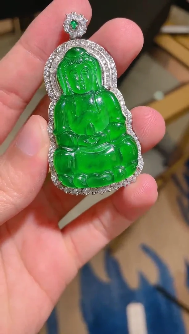 【闪购商品】翡翠吊坠银S925镶嵌30235天然翡翠A货吊坠多样性发