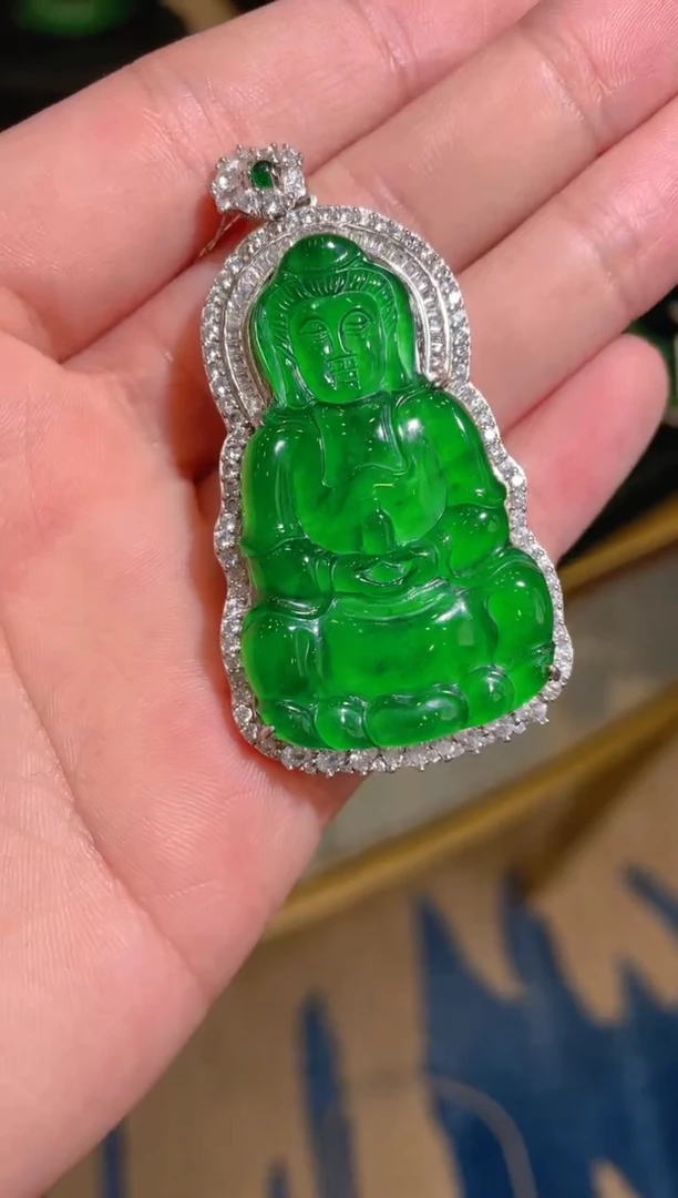 【闪购商品】翡翠吊坠银S925镶嵌30235天然翡翠A货吊坠多样性发