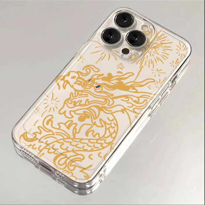 烟花黄色龙苹果华为iPhone15/14promax/13/12/11手机壳xs软太空壳