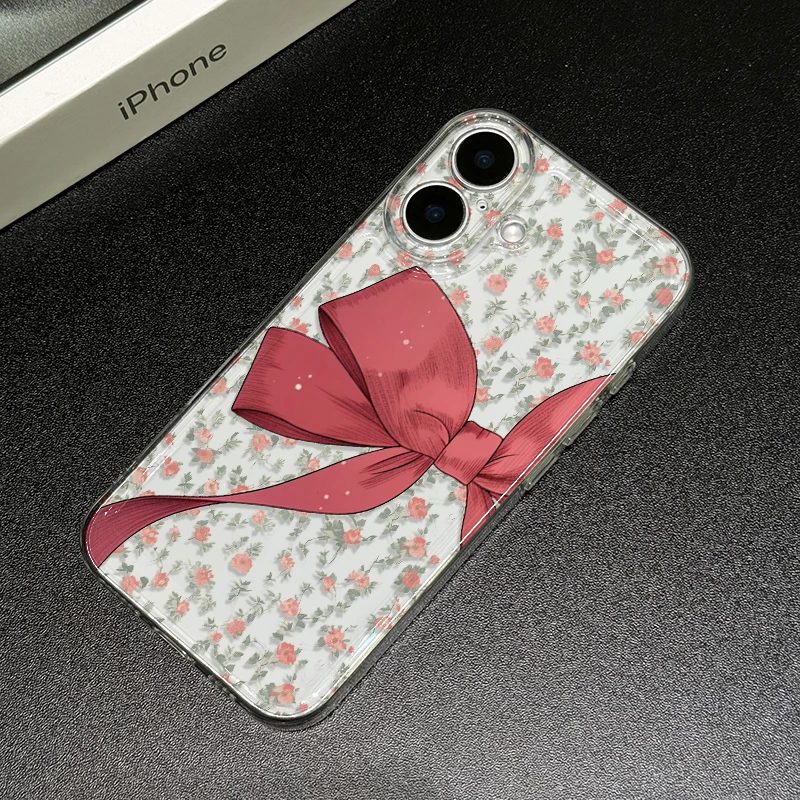 大蝴蝶结碎花适用苹果iPhone15/16promax华为手机壳13/12/14太空